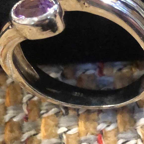 Fluted Sterling Silver Blue Topaz and Amethyst Ring Sz 7.5 - 8.5 - Picture 7 of 11